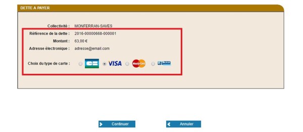 Etape 5 : selectionnez votre type de carte bancaire